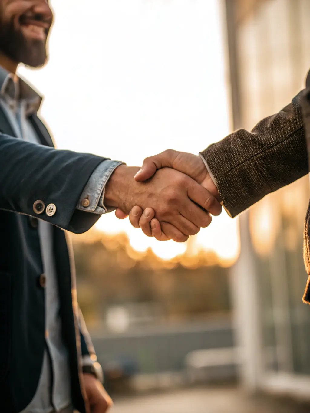 An image of a handshake between two people in front of a house, symbolizing a successful real estate transaction facilitated by ClearPath Closing.