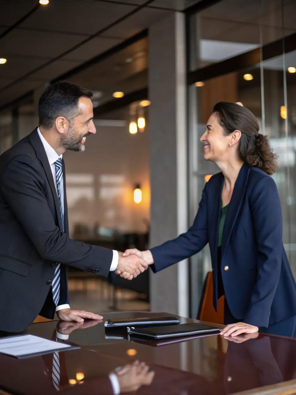 A handshake between two people in a professional setting, symbolizing trust and partnership in the closing process.